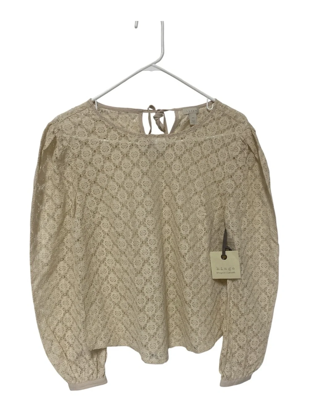 Anthropologie Hinge Beige Floral Lace Long-Sleeve Blouse